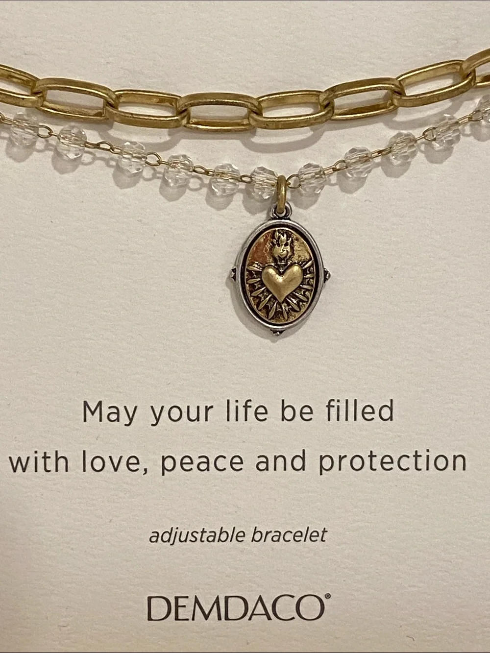 NEW IN BOX DEMDACO Two-Tone Gold and Silver Prayer Charm Bracelet with Beads